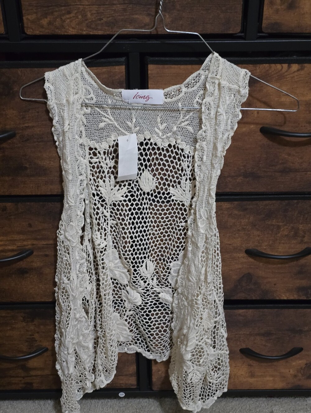 Icing Cream Crochet Open-Front Camisole Vest